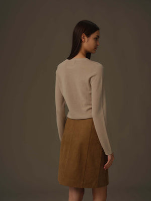 Asymmetric Buttoned V-Neck Knit Top