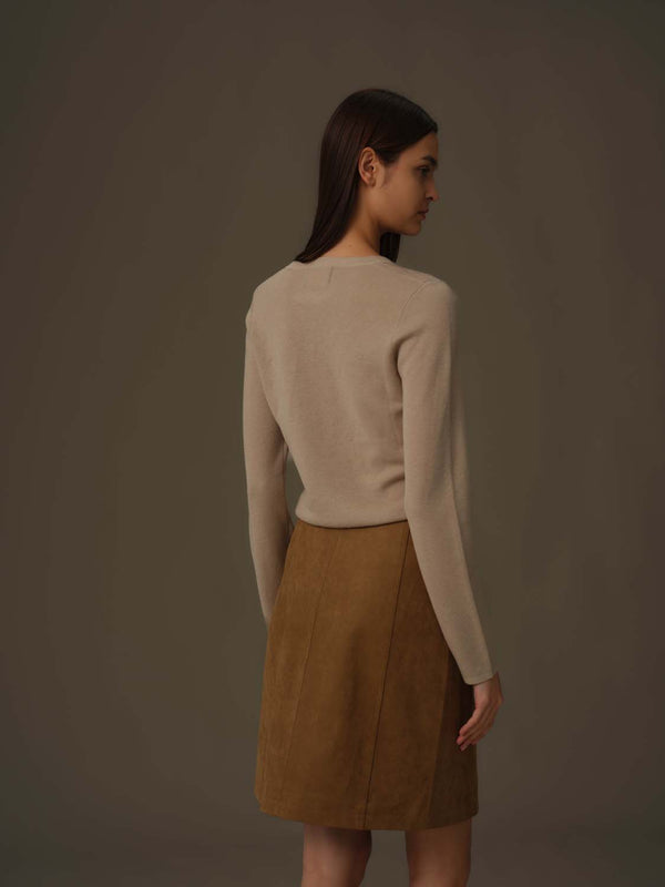 Asymmetric Buttoned V-Neck Knit Top