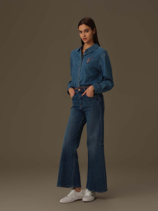 Frenchie Embroidered Denim Shirt