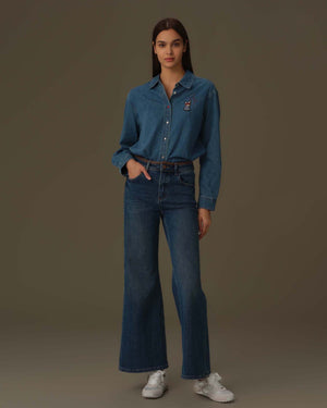 Frenchie Embroidered Denim Shirt