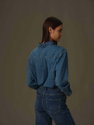 Frenchie Embroidered Denim Shirt