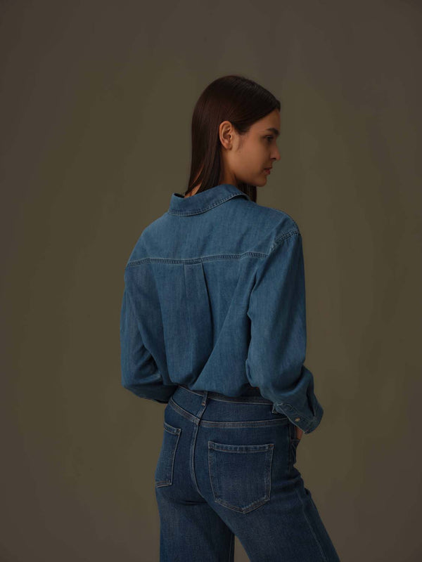 Frenchie Embroidered Denim Shirt