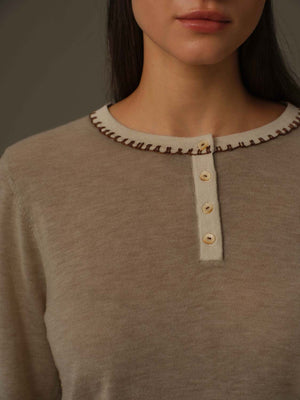 Embroidered Neckline Knit Top