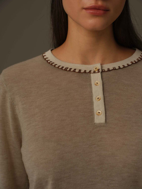 Embroidered Neckline Knit Top