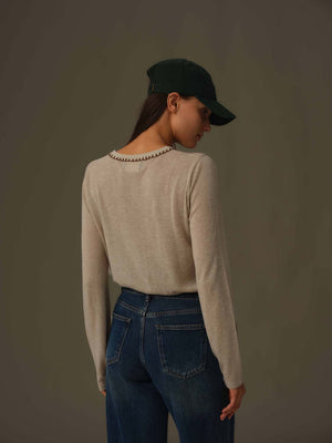 Embroidered Neckline Knit Top