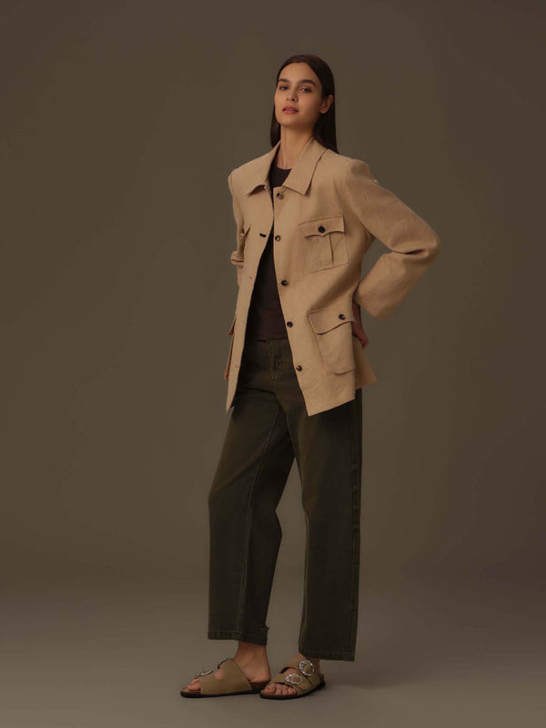 100% Linen Multi-Pocket Jacket
