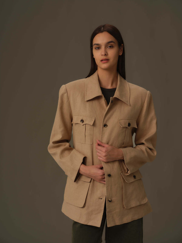 100% Linen Multi-Pocket Jacket