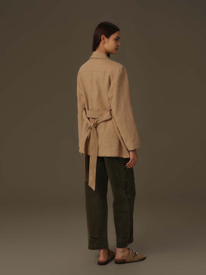 100%亞麻多口袋外套