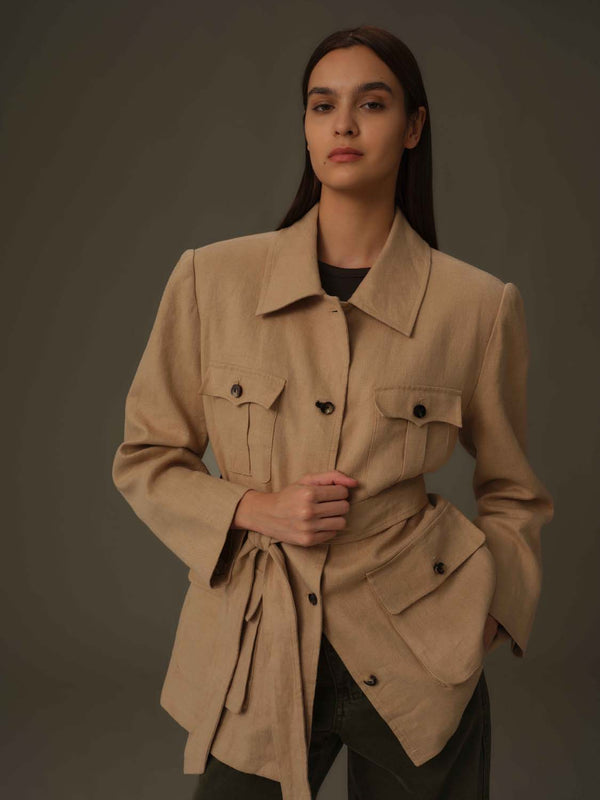 100% Linen Multi-Pocket Jacket