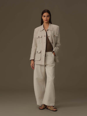 100%亞麻多口袋外套