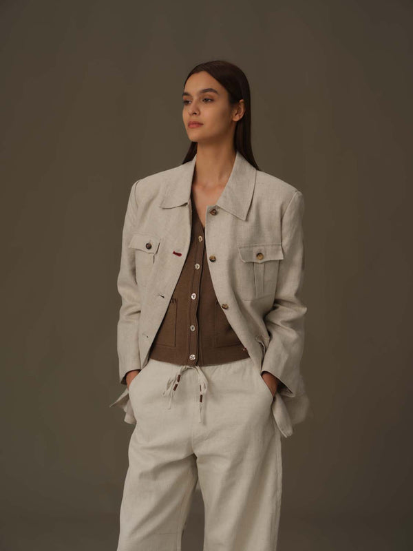 100% Linen Multi-Pocket Jacket