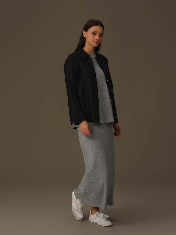 Frenchie Embroidered Denim Shirt