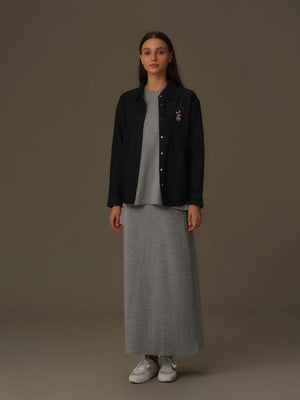 Frenchie Embroidered Denim Shirt