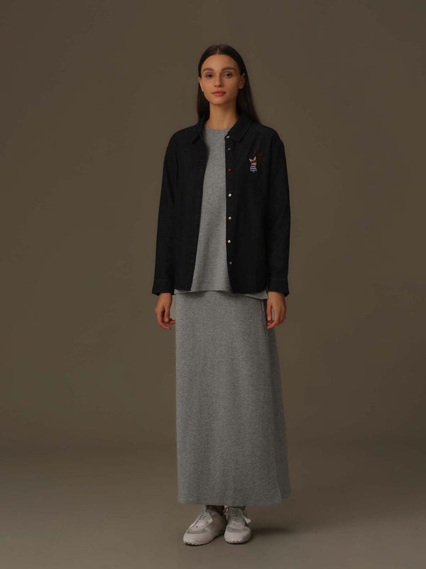 Frenchie Embroidered Denim Shirt