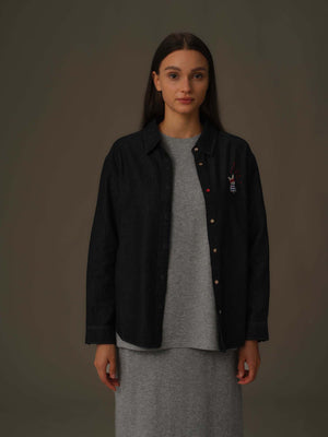 Frenchie Embroidered Denim Shirt