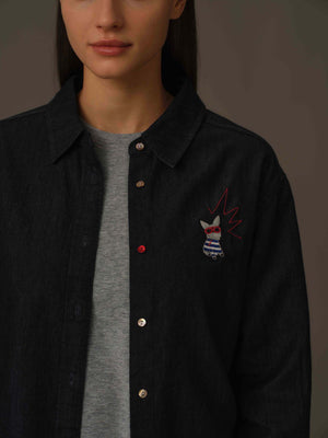 Frenchie Embroidered Denim Shirt