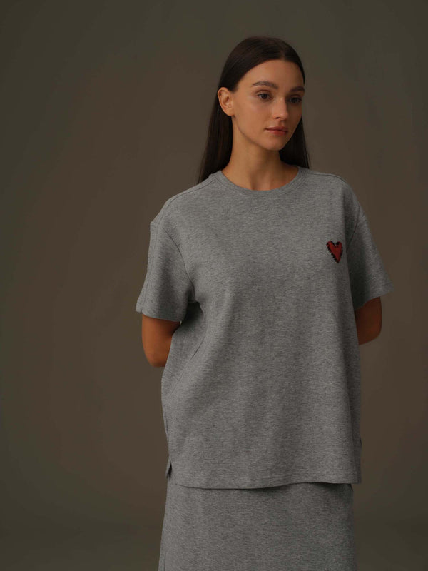 Heart-Embroidered Everyday Tee
