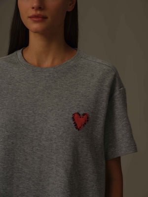 Heart-Embroidered Everyday Tee