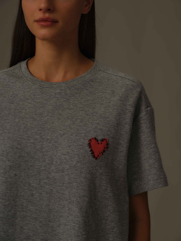 Heart-Embroidered Everyday Tee