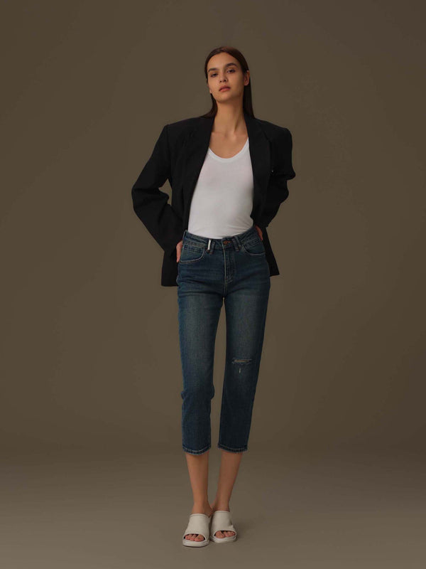 Stitched Detail Distressed Jeans