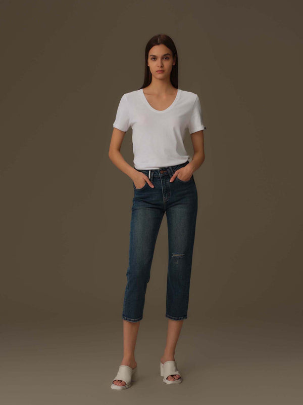 Stitched Detail Distressed Jeans