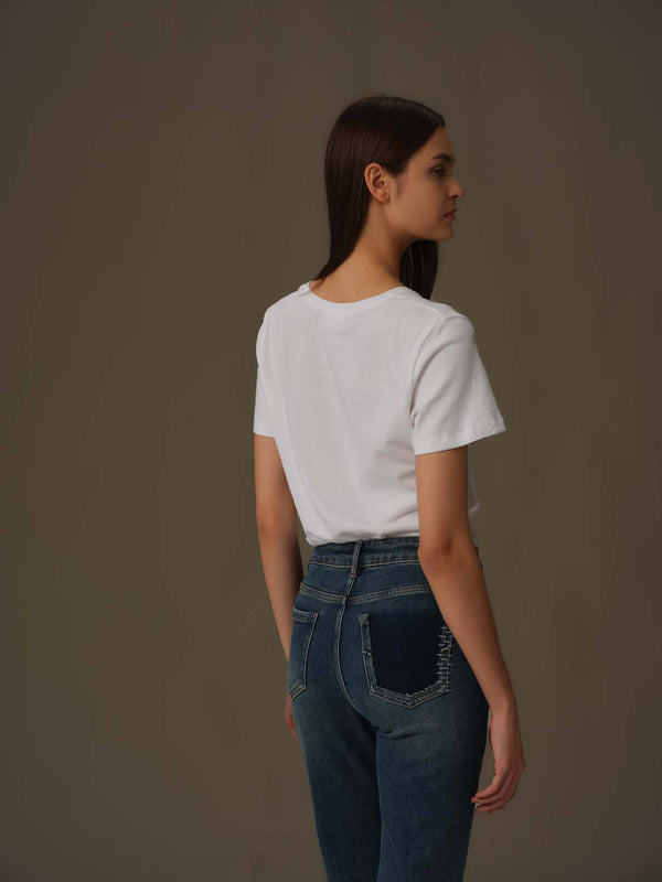 Stitched Detail Distressed Jeans