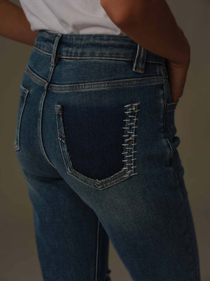 Stitched Detail Distressed Jeans