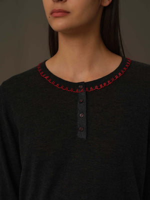 Embroidered Neckline Knit Top