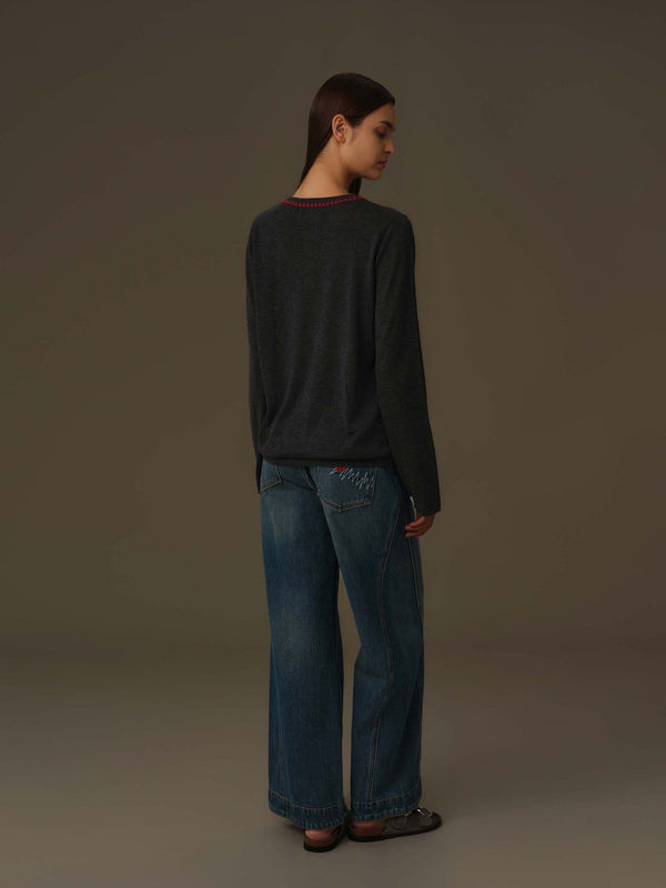 Washed Palazzo Denim Jeans
