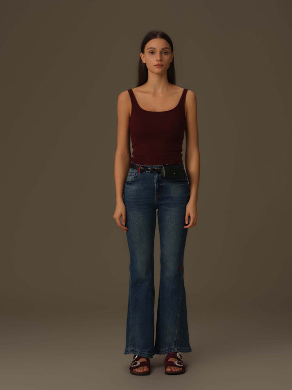 Heart-Stitched Flared Jeans