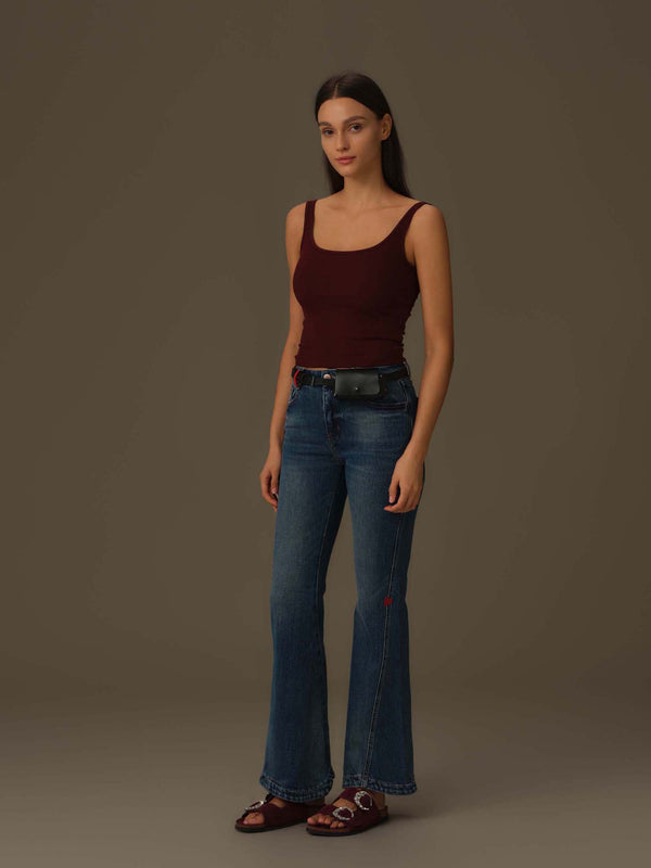 Heart-Stitched Flared Jeans