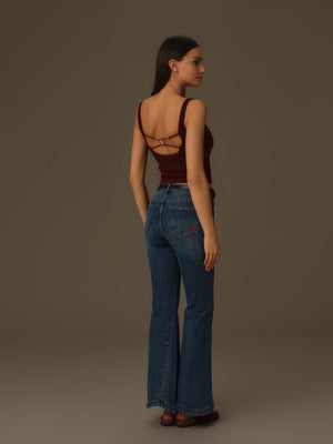 Heart-Stitched Flared Jeans