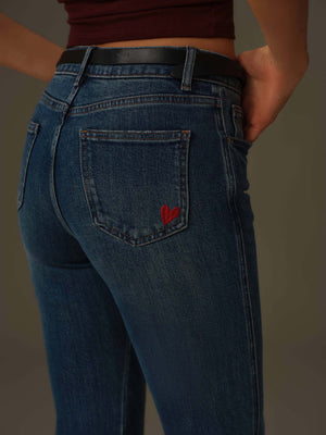 Heart-Stitched Flared Jeans