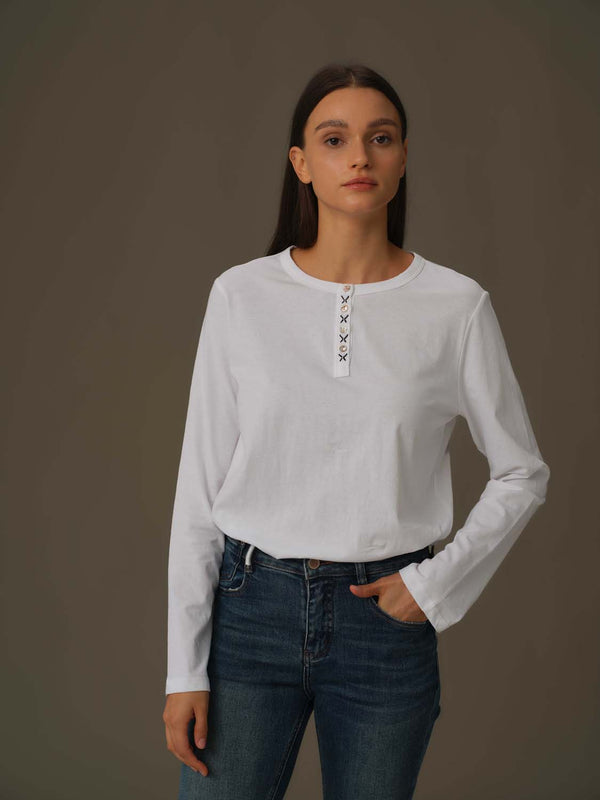 Cross-Stitched Placket Top