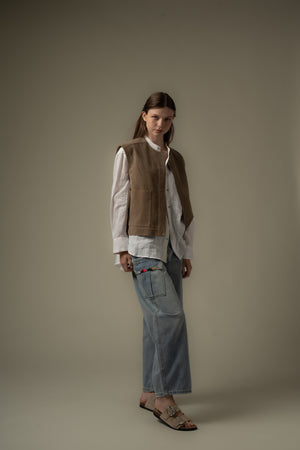 Double Pocket Suede Vest