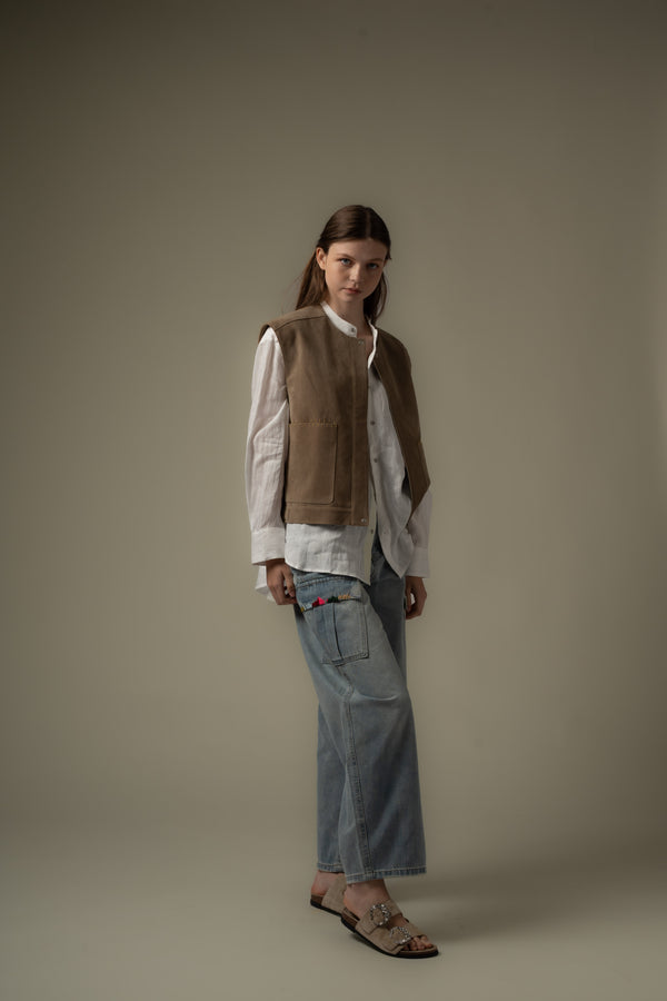 Double Pocket Suede Vest
