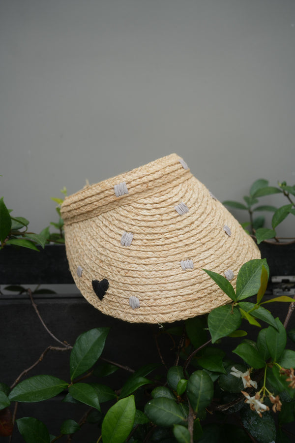 Heart Embroidery Straw Visor Cap