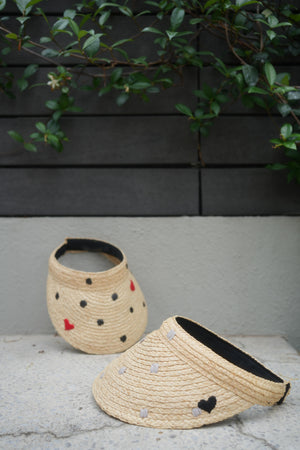 Heart Embroidery Straw Visor Cap