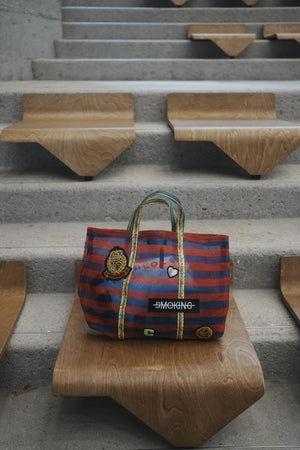Badge Striped Woven Bag