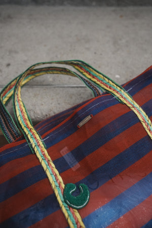 Badge Striped Woven Bag