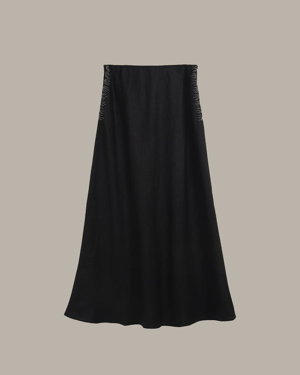 100% Linen Stitched Midi Skirt