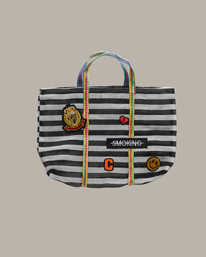 Badge Striped Woven Bag