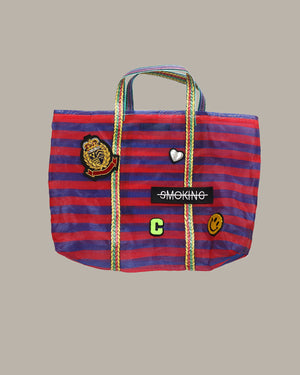 Badge Striped Woven Bag