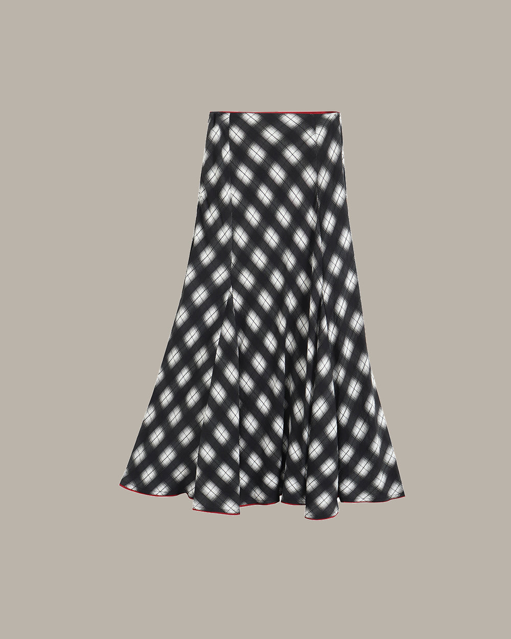 Checkered Flared Midi Skirt