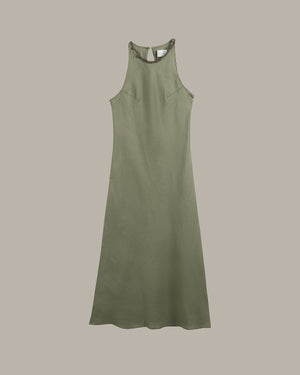 100% Linen Minimalist High-Neck Dress