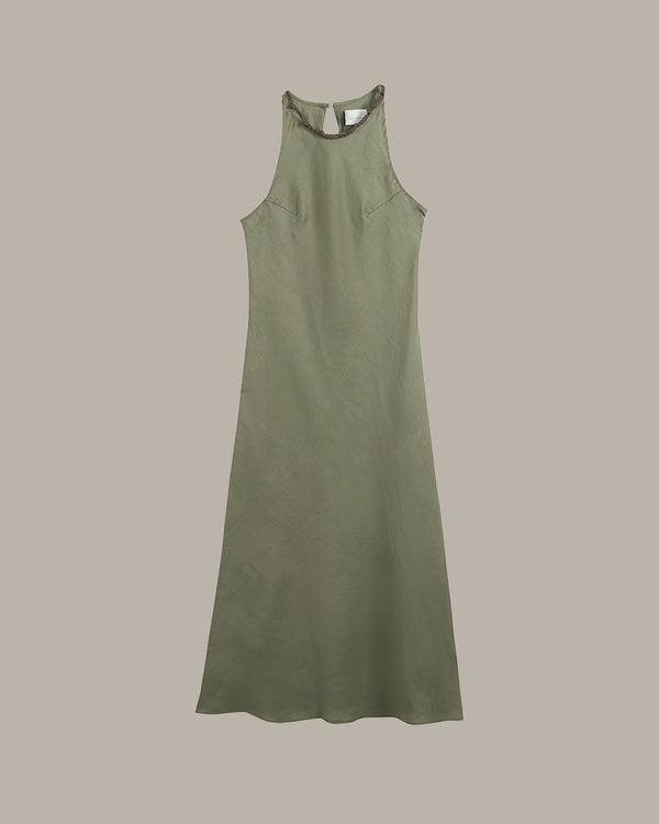 100% Linen Minimalist High-Neck Dress