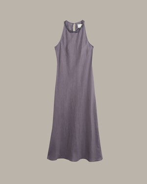 100% Linen Minimalist High-Neck Dress