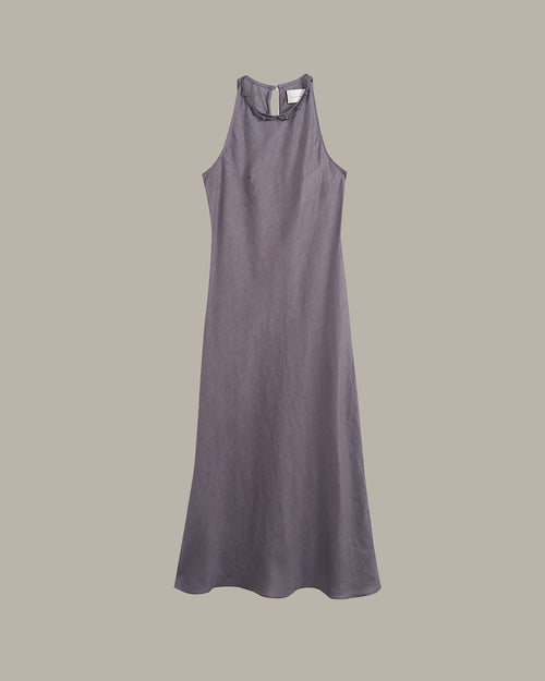 100% Linen Minimalist High-Neck Dress