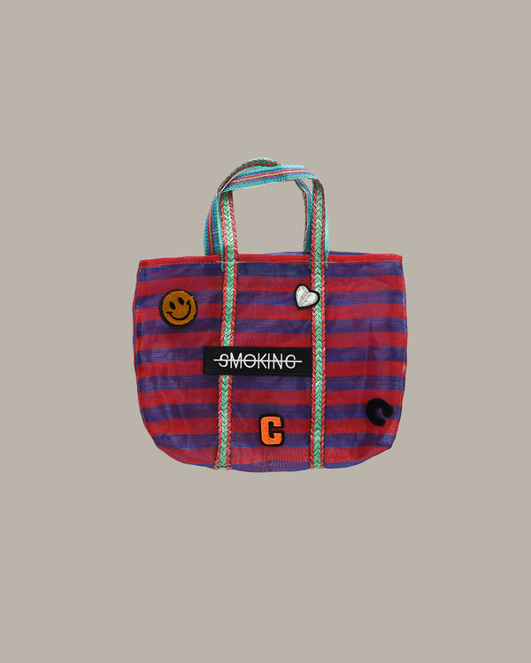 Badge Striped Woven Bag