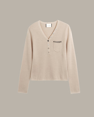 Asymmetric Buttoned V-Neck Knit Top